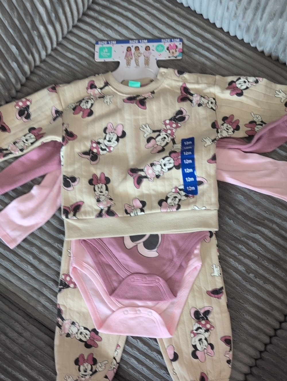 Disney Beige and Pink Minnie Mouse Two-Piece One-Piece Bodysuit Set